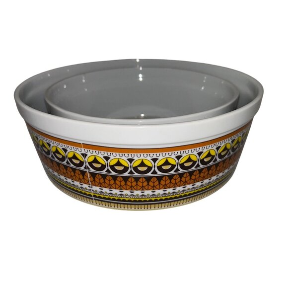 Vintage Royal Sealy Ceramic Bowls With Geometric Pattern - Set Of Two - White & - Picture 1 of 11